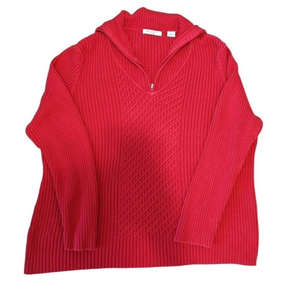 Liz Claiborne Woman 3X Red Quarter Zip Cotton Ribbed Sweater Used Gorpcore Cabin